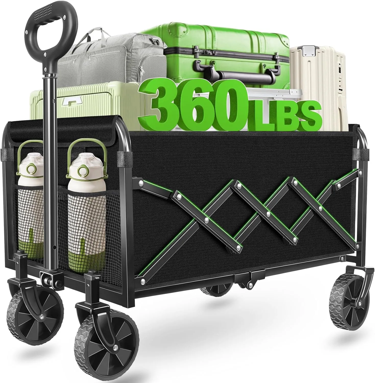 JINIHFW Wagons Carts Foldable,Collapsible Wagon with Wheels, Folding Wagon Cart with Wheels, Outdoor Utility Carts for Camping, Groceries, Shopping, Sports,Garden,Black