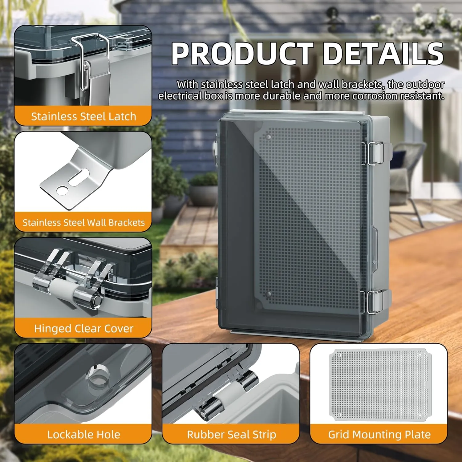 Joinfworld Lockable Outdoor Weatherproof Electrical Box for Electronics Outside 11.4x7.5x5.5 Weather Proof Electrical Box Plastic Nema 4 Enclosure Clear