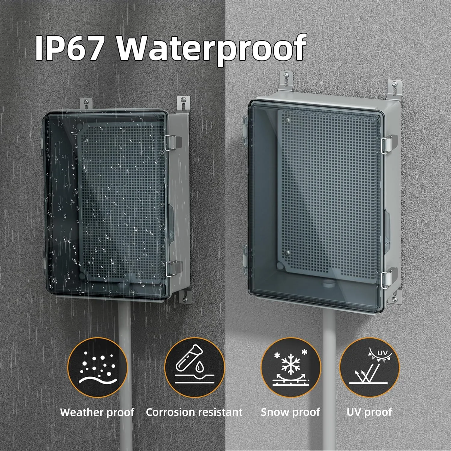 Joinfworld Lockable Outdoor Weatherproof Electrical Box for Electronics Outside 11.4x7.5x5.5 Weather Proof Electrical Box Plastic Nema 4 Enclosure Clear