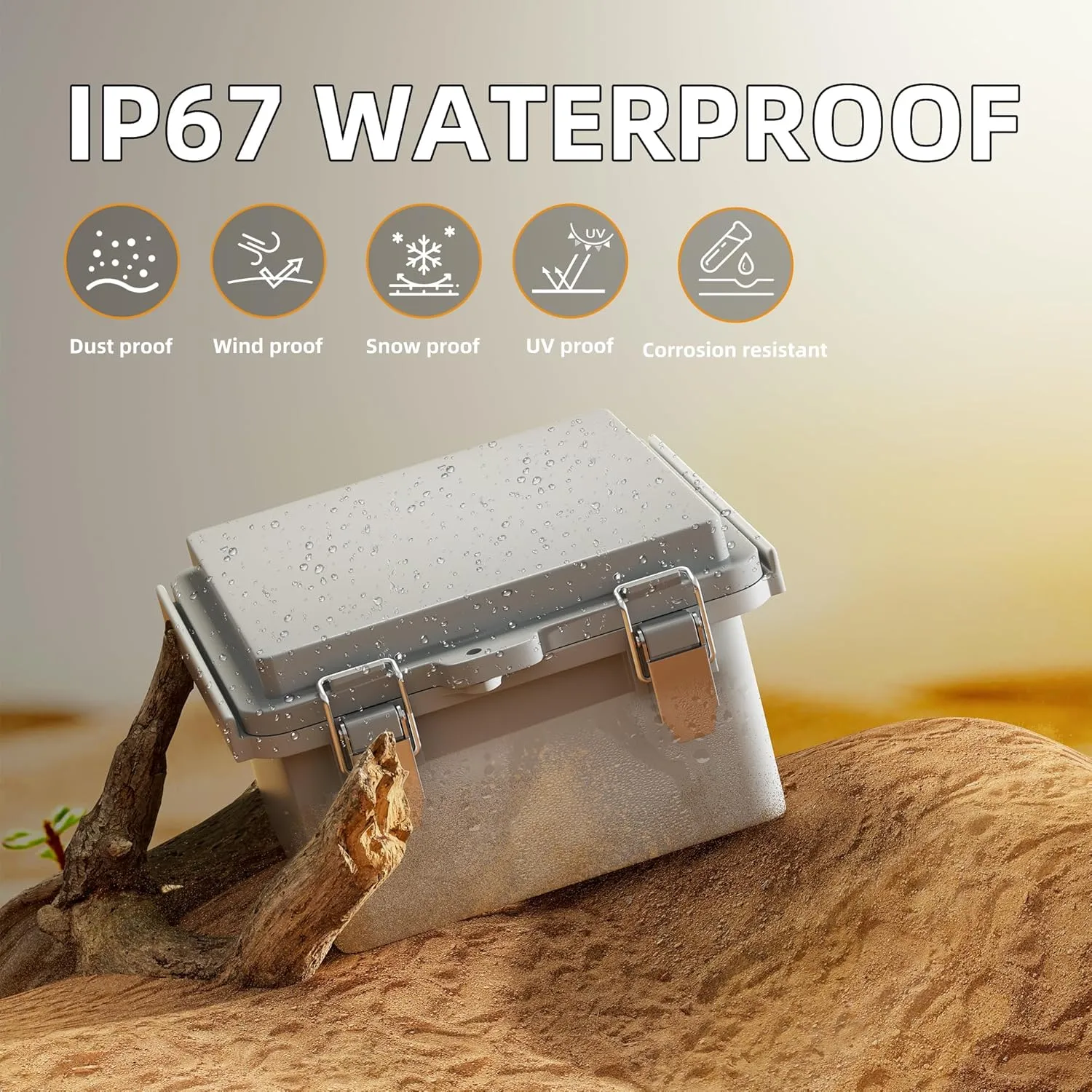 Joinfworld Outdoor Electrical Box Waterproof IP67 6X6 Plastic Project Box Enclosure Weatherproof for WiFi Electronics Solar Network Marine Outside with Stainless Steel Hinged