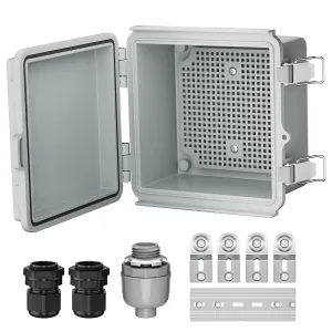 Joinfworld Outdoor Electrical Box Waterproof IP67 6X6 Plastic Project Box Enclosure Weatherproof for WiFi Electronics Solar Network Marine Outside with Stainless Steel Hinged