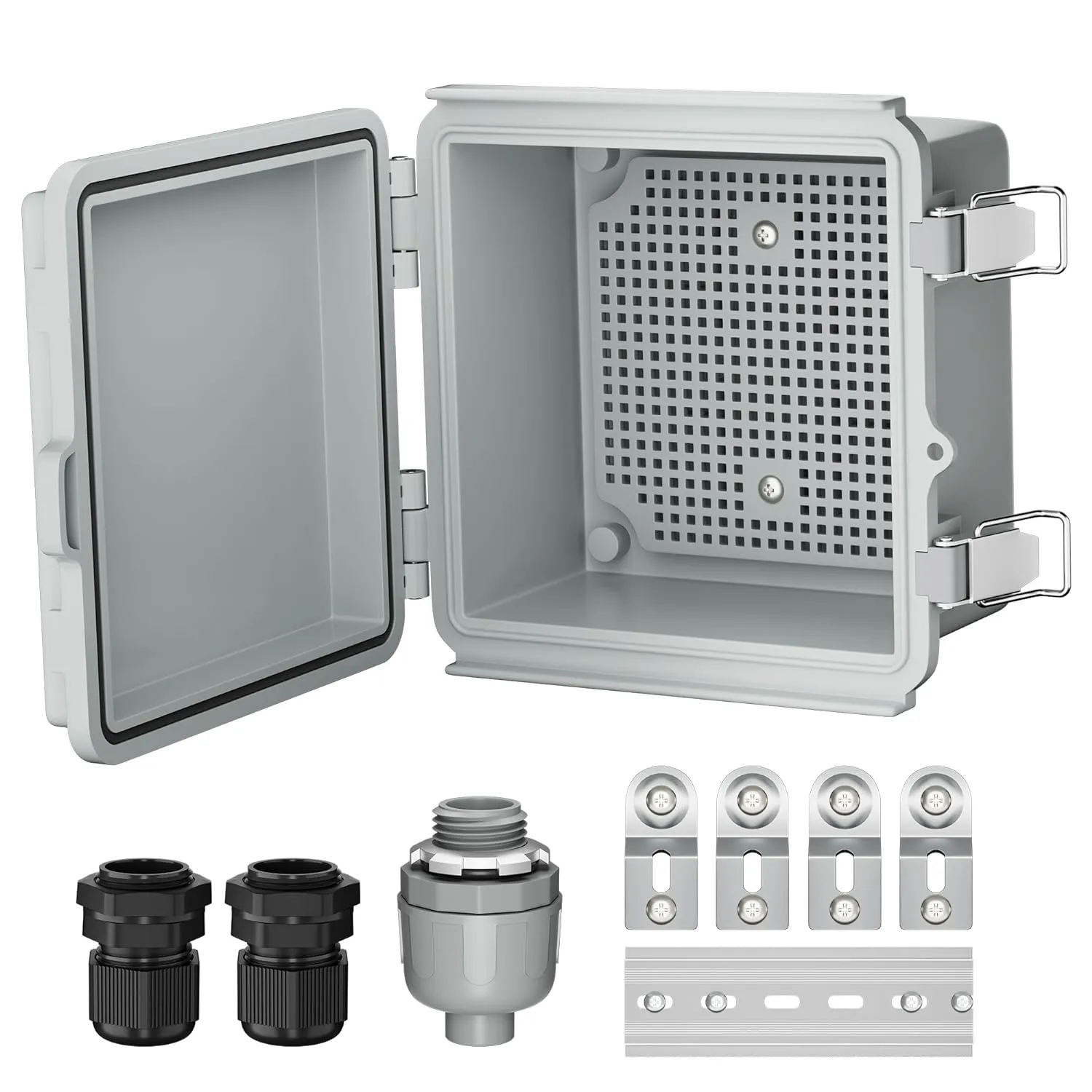Joinfworld Outdoor Electrical Box Waterproof IP67 6X6 Plastic Project Box Enclosure Weatherproof for WiFi Electronics Solar Network Marine Outside with Stainless Steel Hinged