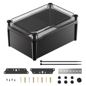 Joinfworld Outdoor Electrical Project Box 11x7.5x5.1 Plastic Waterproof Junction Box Black Enclosure Weatherproof Electrical Box with Clear Cover
