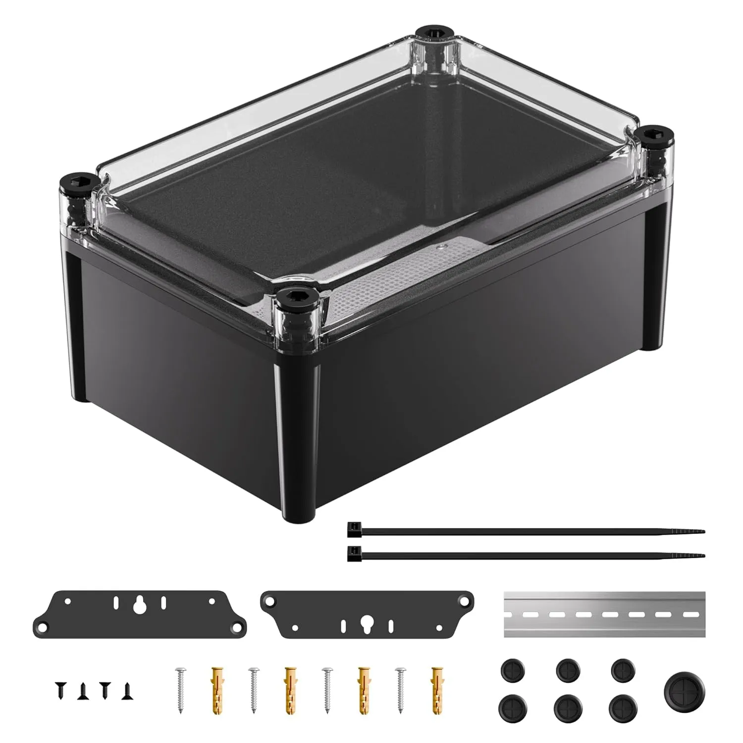 Joinfworld Outdoor Electrical Project Box 11x7.5x5.1 Plastic Waterproof Junction Box Black Enclosure Weatherproof Electrical Box with Clear Cover