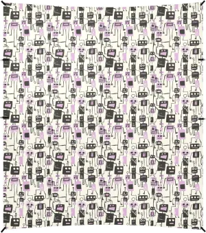 Jon Klassen Style Robots Design Purple Foldable Beach Cabana UPF50  Protection Water-Resistant Portable Sun Shelter with Sandbags, Sand Shovel, Poles for Backyard and Camping