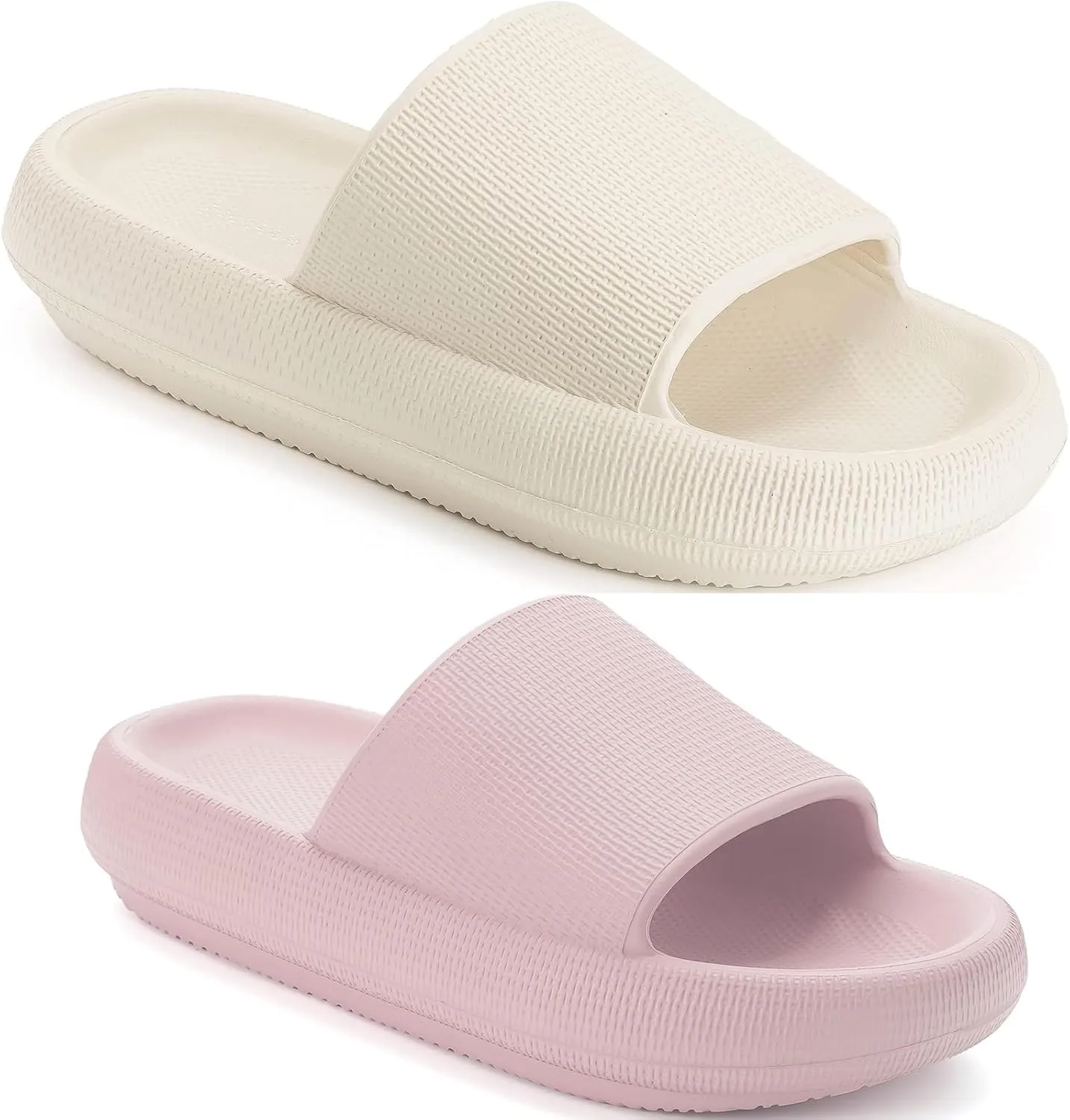 Joomra Unisex Pillow Slippers Shower Slides House Shoes Beige And Pink 10.5-11.5 Women/9-10 Men 42-43