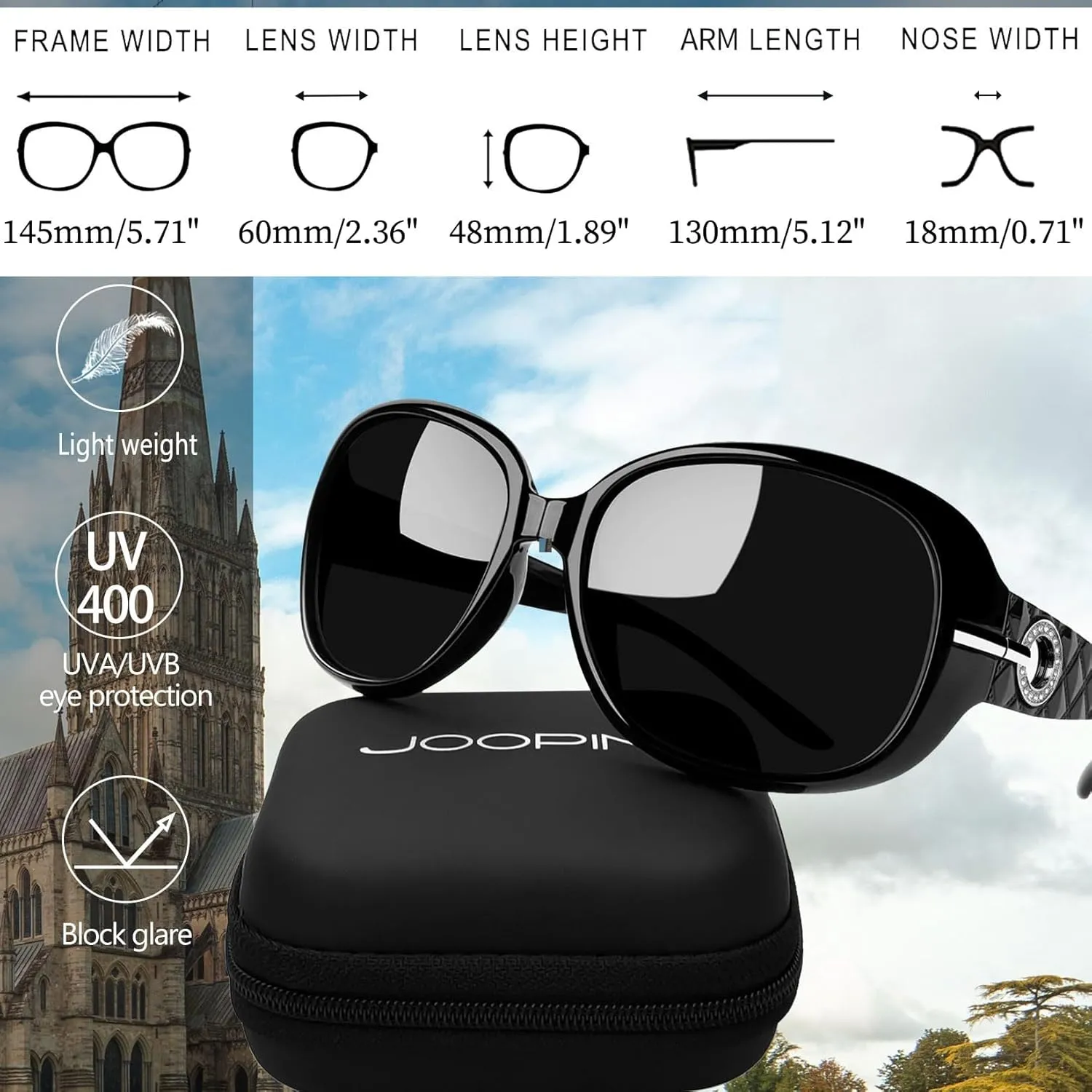 Joopin Big Womens Sunglasses Polarized Trendy Sun Glasses Large Rectangle UV Protection Rhinestone Sunnies