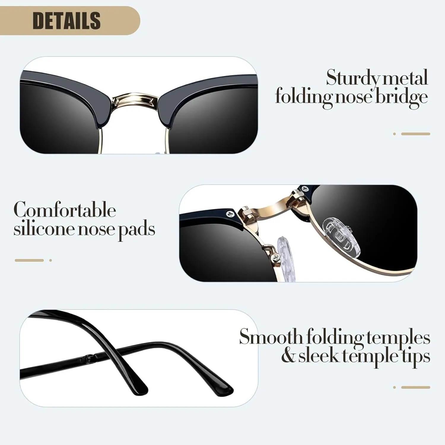 Joopin Vintage Sunglasses Half Frame Sun Glasses Polarized UV Protection Browline Shades for Women Men