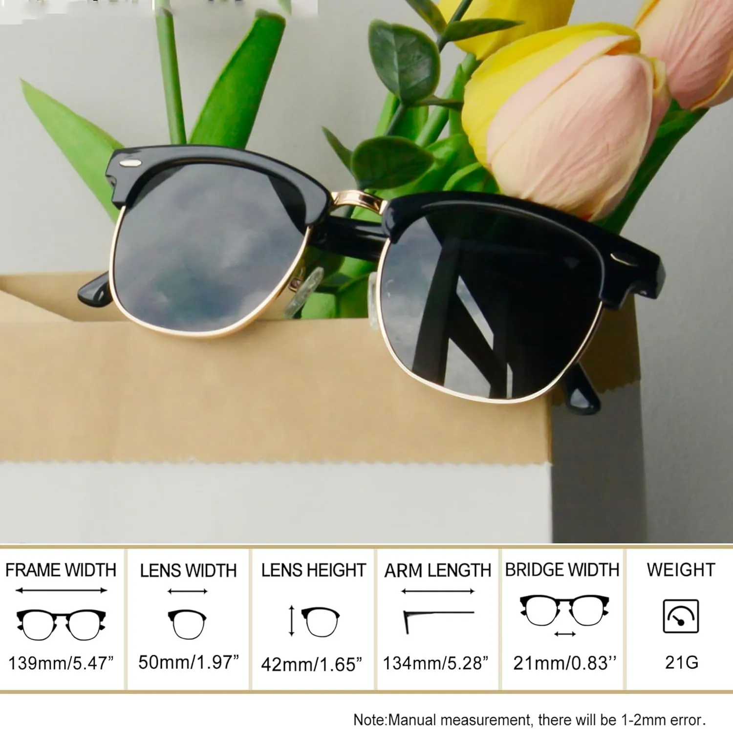 Joopin Vintage Sunglasses Half Frame Sun Glasses Polarized UV Protection Browline Shades for Women Men