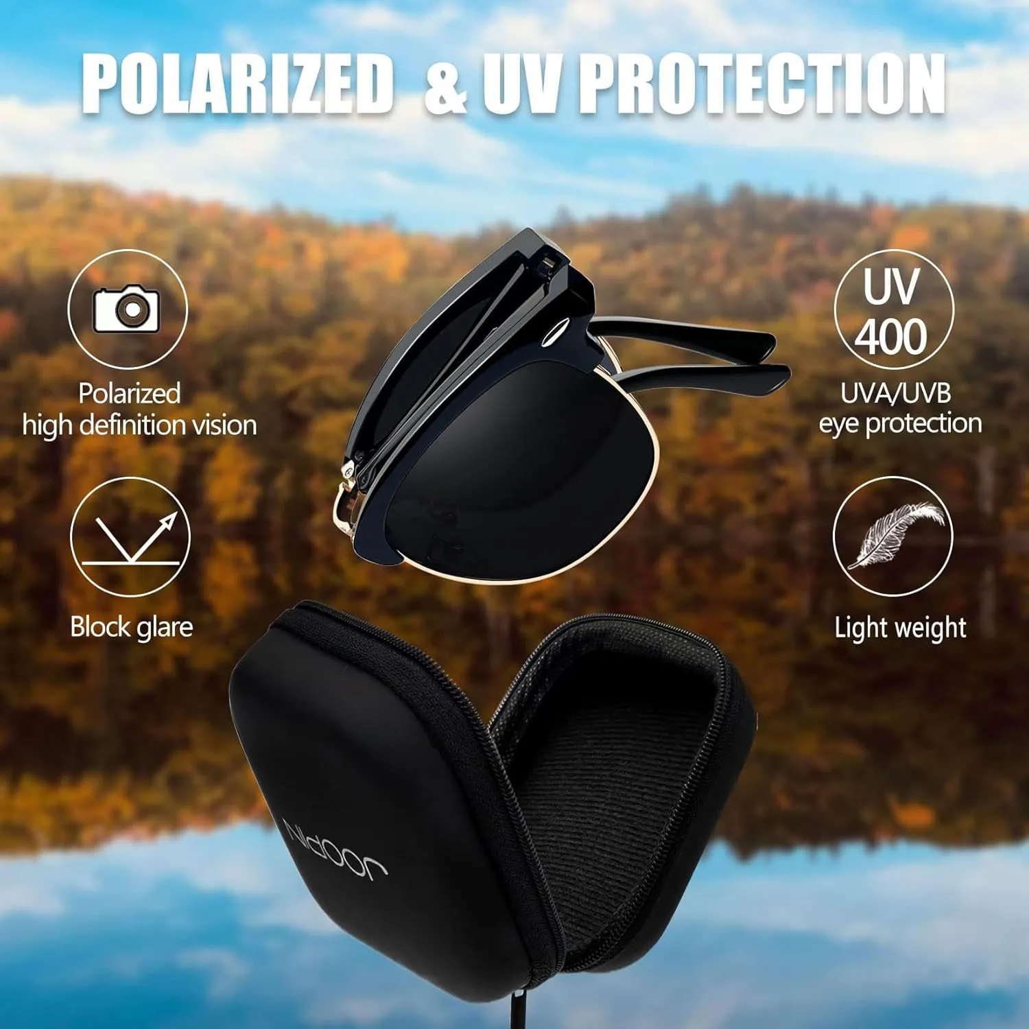 Joopin Vintage Sunglasses Half Frame Sun Glasses Polarized UV Protection Browline Shades for Women Men