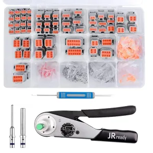 JRready ST6307-1 Deutsch DTM Connector Kit 2 3 4 6 8 12 Pin, DTM Connectors with Crimper ACT-M202, Size 20 Solid Contacts Crimp Wire Gauge 16-22AWG,7.5A