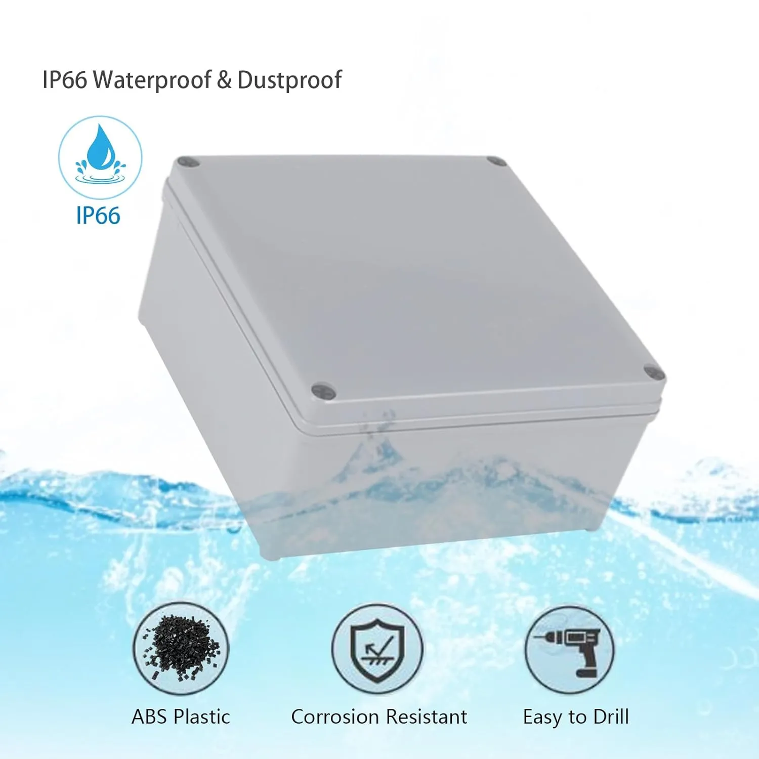 Junction Box - 8 x 8 x 4 inch IP66 Waterproof Dustproof ABS Plastic Electrical Box, Project Enclosure for Outdoor Electrical Applications (200 x 200 x 100 mm)