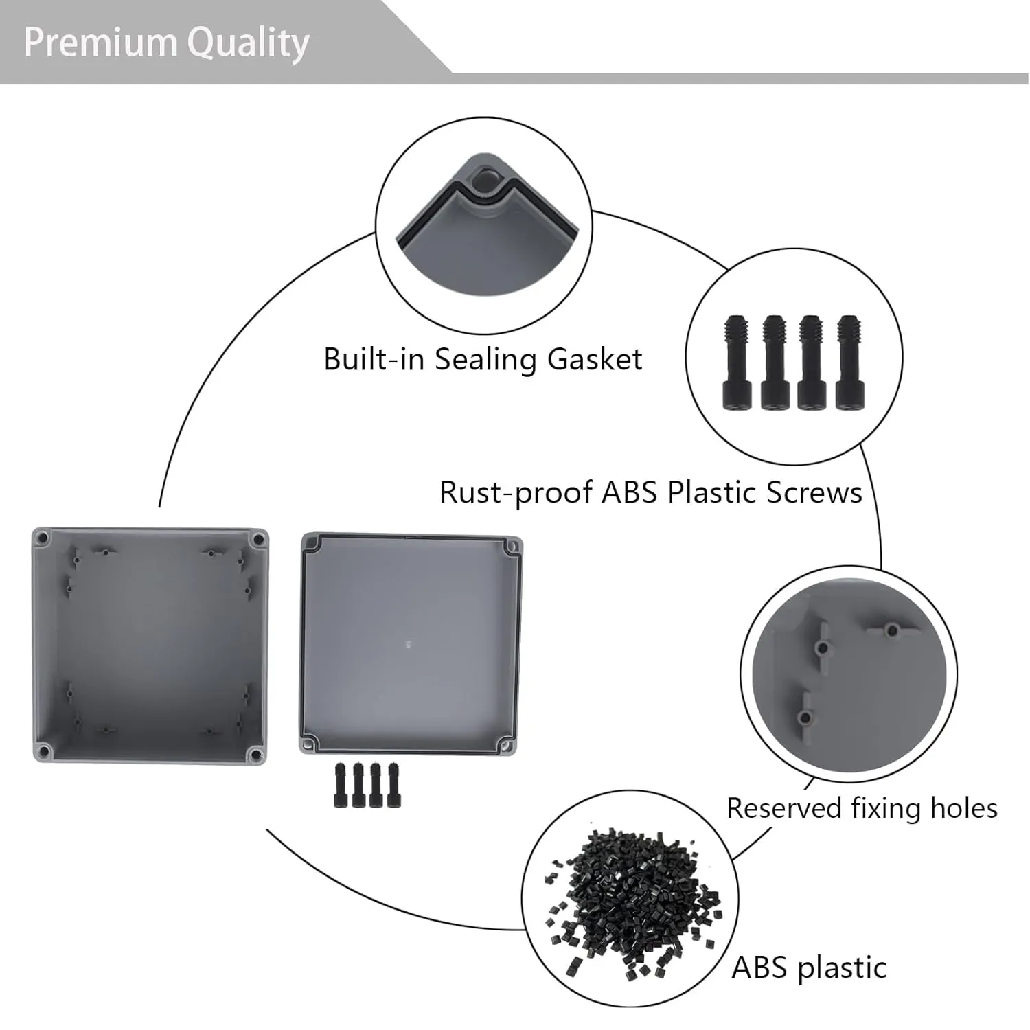 Junction Box - 8 x 8 x 4 inch IP66 Waterproof Dustproof ABS Plastic Electrical Box, Project Enclosure for Outdoor Electrical Applications (200 x 200 x 100 mm)