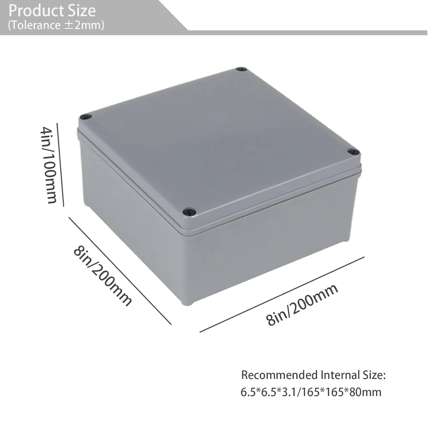 Junction Box - 8 x 8 x 4 inch IP66 Waterproof Dustproof ABS Plastic Electrical Box, Project Enclosure for Outdoor Electrical Applications (200 x 200 x 100 mm)