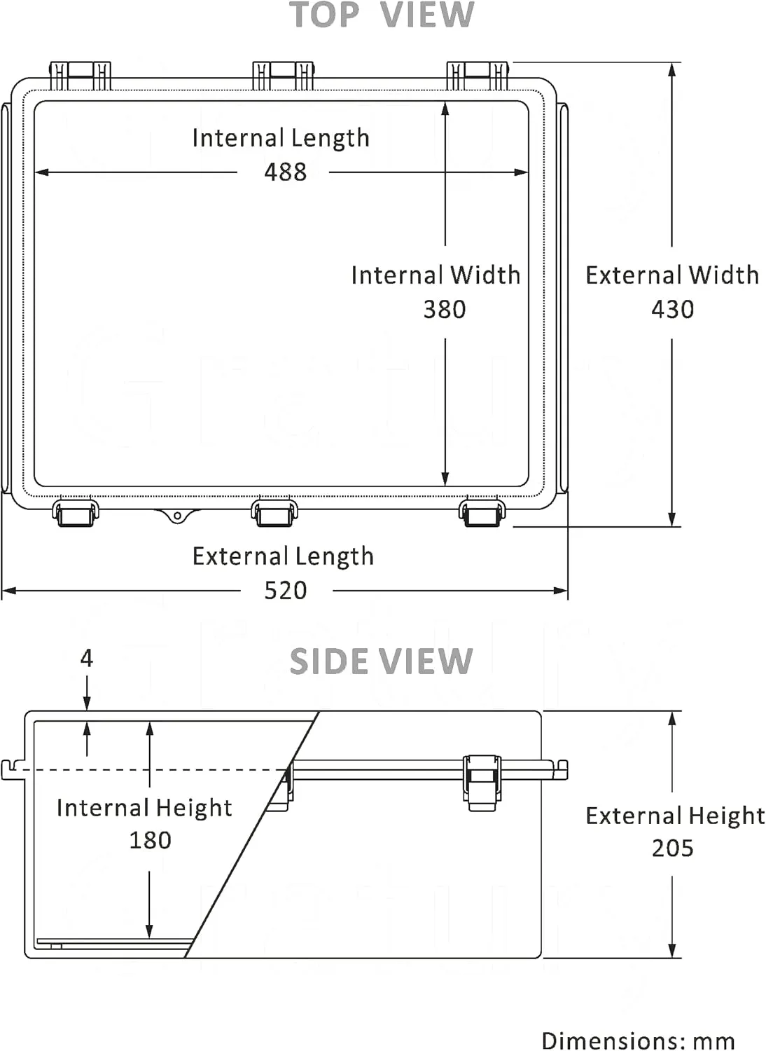 Junction Box, IP67 Waterproof Plastic Enclosure for Electrical Project, Hinged Grey Cover, Includes Mounting Plate and Wall Bracket 510×410×200mm (20"×16.1"×7.9")