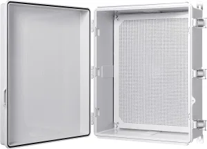 Junction Box, IP67 Waterproof Plastic Enclosure for Electrical Project, Hinged Grey Cover, Includes Mounting Plate and Wall Bracket 510×410×200mm (20"×16.1"×7.9")