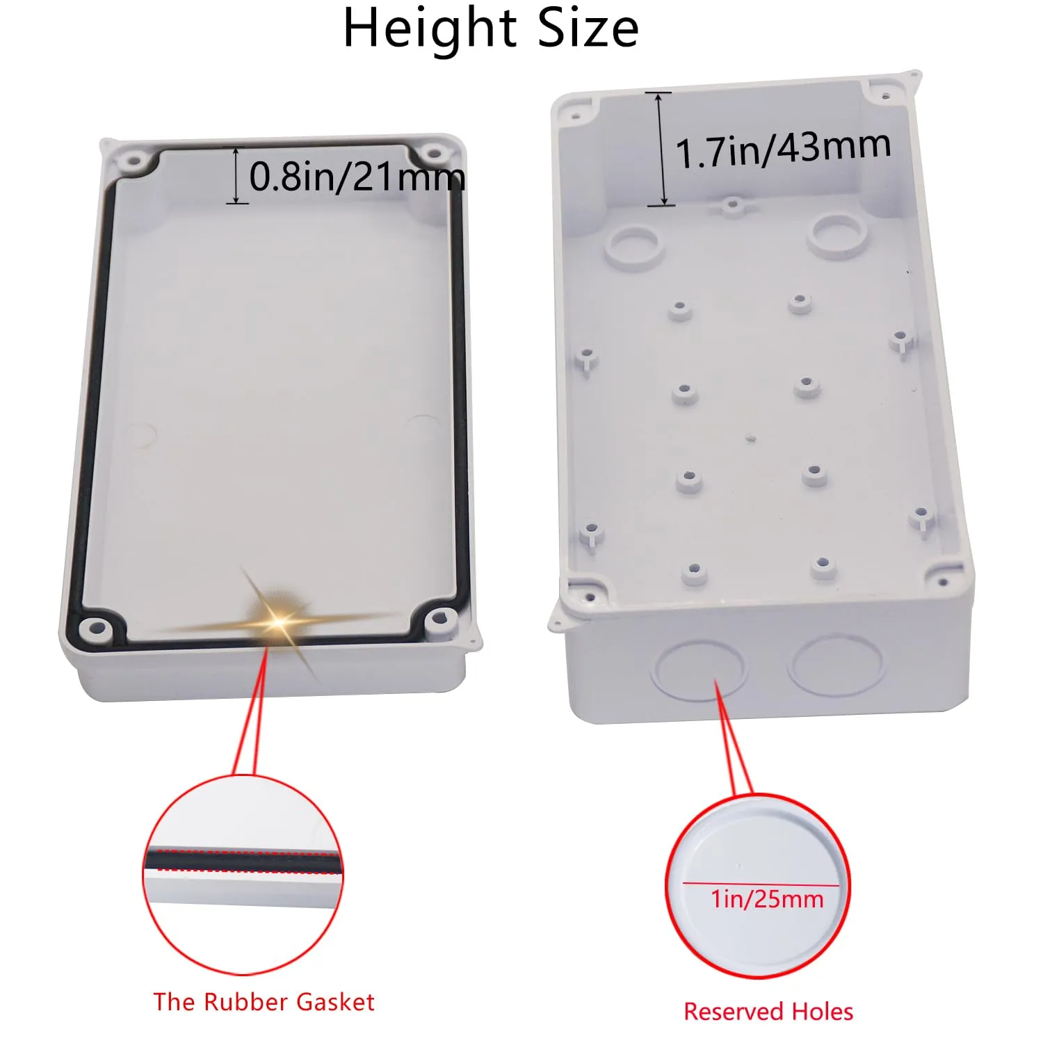 Junction Box, Reserved Holes Electrical Boxes Waterproof IP65 ABS Plastic Electrical Power Cord Enclosure Project Box White 7.9 x 5.9 x 2.8 inch(200x100x70mm)