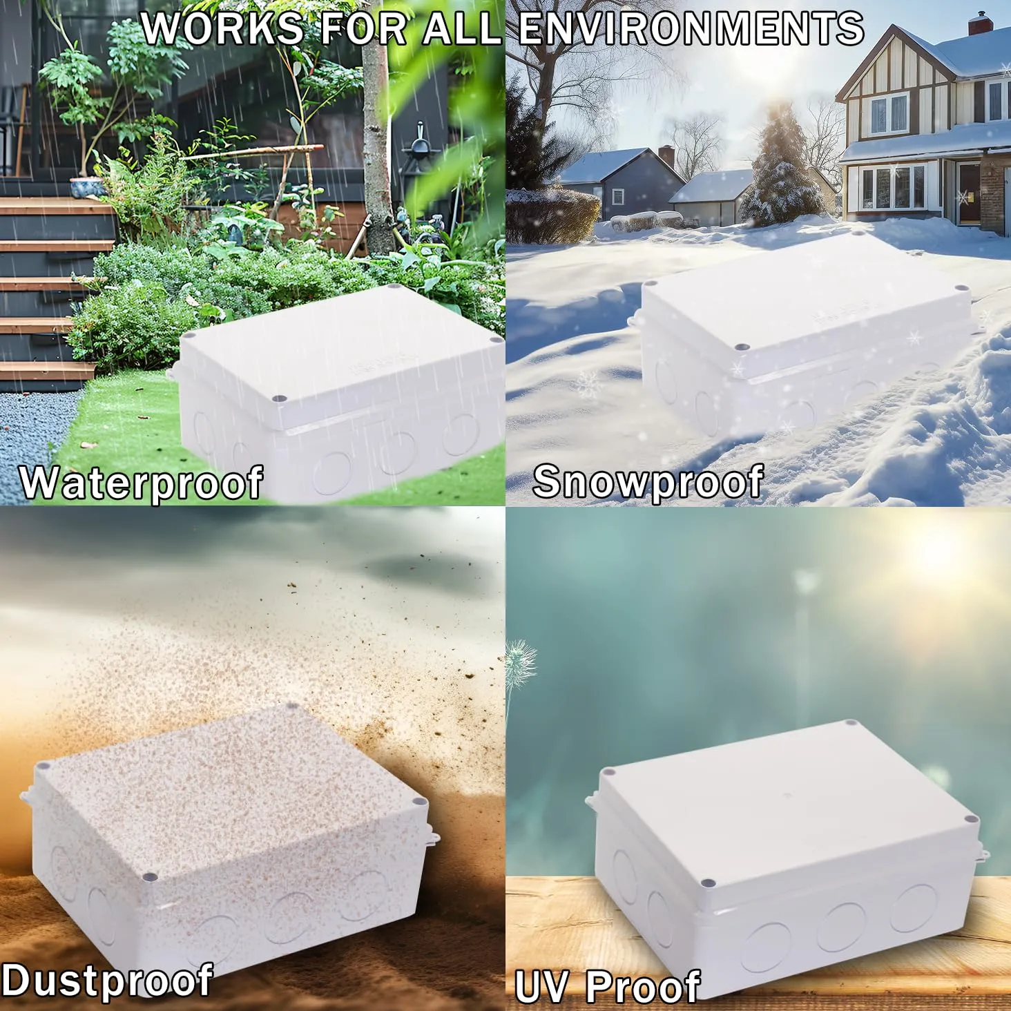 Junction Box, Reserved Holes Electrical Boxes Waterproof IP65 ABS Plastic Electrical Power Cord Enclosure Project Box White 7.9 x 5.9 x 2.8 inch(200x100x70mm)