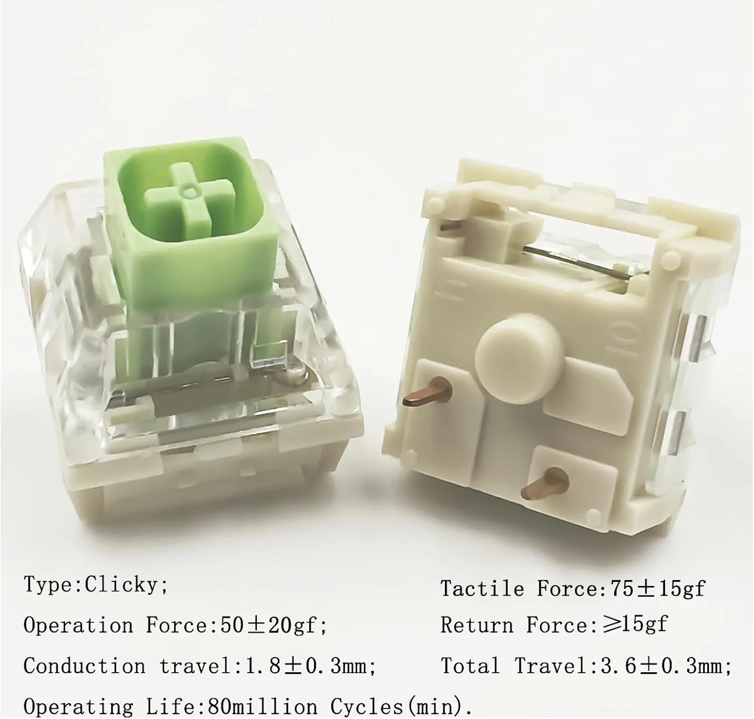 Kailh Box Jade Switches for Mechanical Gaming Keyboard,3-Pin 50gf Clicky/lubed/Dust&Waterproof Switches(108Pcs,Kailh Box Jade)