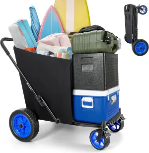 KEDSUM Beach Wagon with Big Wheels for Sand, 320L Oversized Wagons Carts, 12" Big All Terrain Rubber Wheels, 400LBS Heavy Duty Collapsible Wagon for Beach, Camping, Fishing. Black