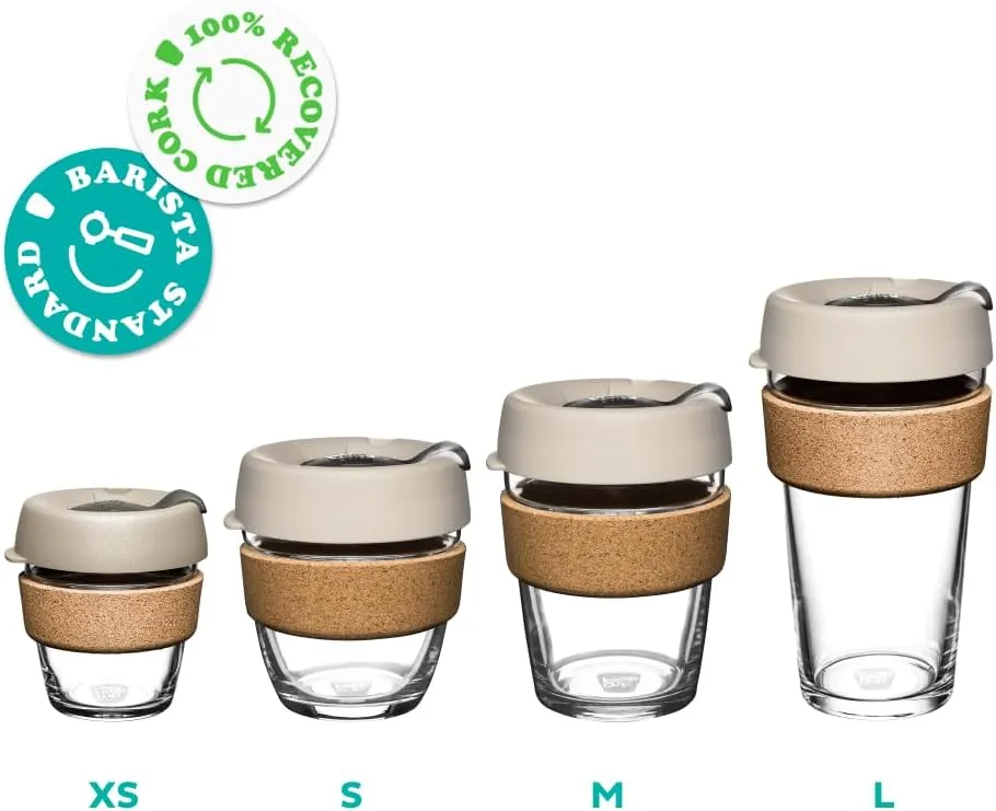 KeepCup Brew Cork - Reusable Coffee Cup Tempered Glass and Natural Cork, M 12oz/340ml - Black