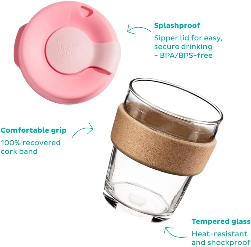 KeepCup Brew Cork - Reusable Coffee Cup Tempered Glass and Natural Cork, M 12oz/340ml - Black
