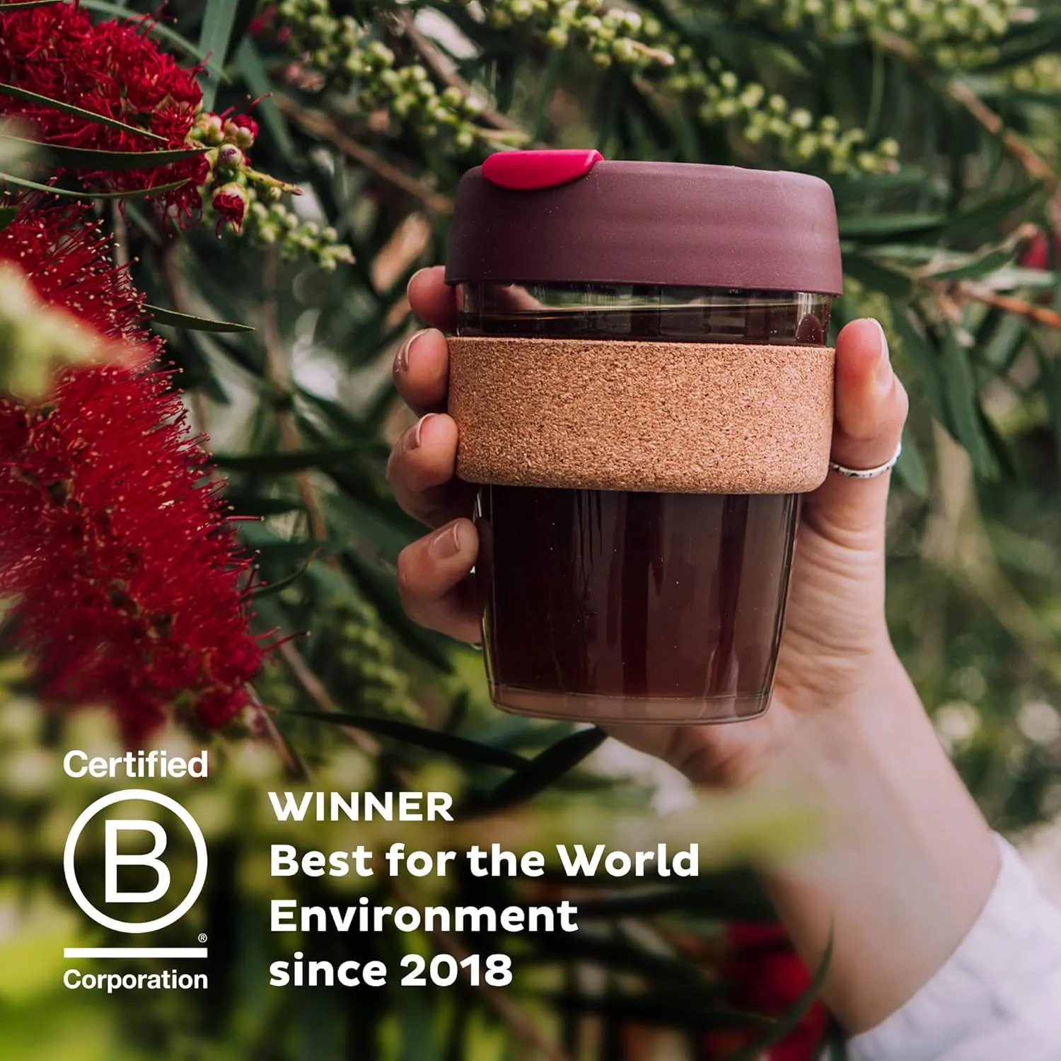 KeepCup Brew Cork - Reusable Coffee Cup Tempered Glass and Natural Cork, M 12oz/340ml - Black