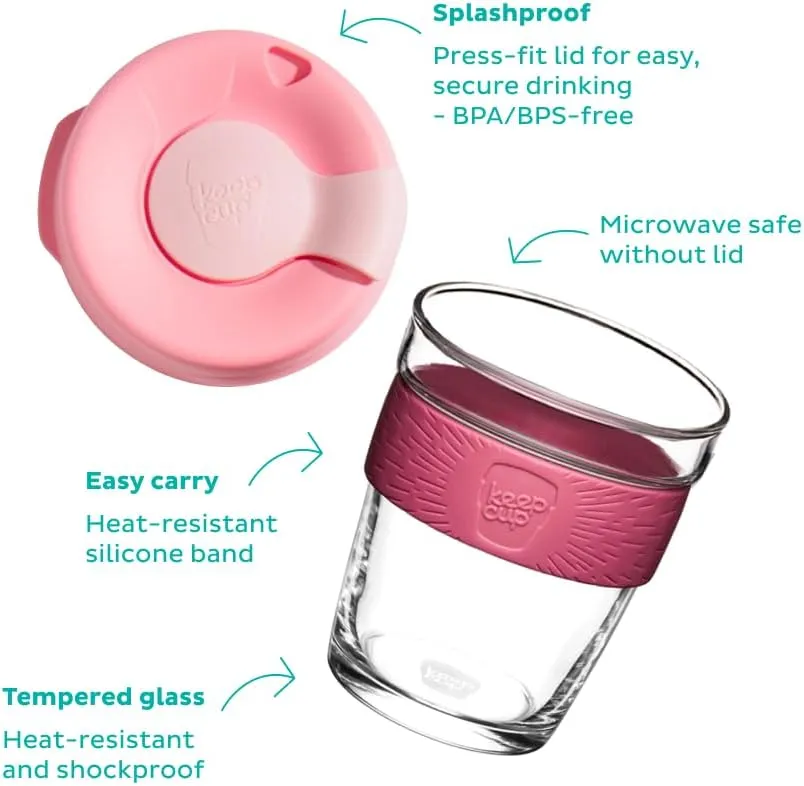 KeepCup Brew, Reusable Coffee Cup - Tempered Glass and Splashproof Sipper, M 12oz/340ml - Eventide