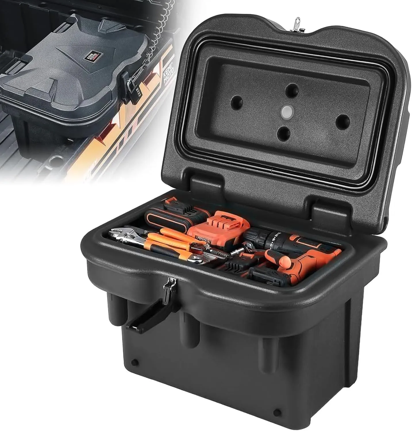 KEMIMOTO UTV Bed Storage Box 5.5GAL Compatible with Polaris Ranger 1000/XP 900 570 500 General 1000 4 2016 2017 2018 2019 2020 2021 2022 2023 2024 2025, Low-Density Polyethylene Cargo Storage Box