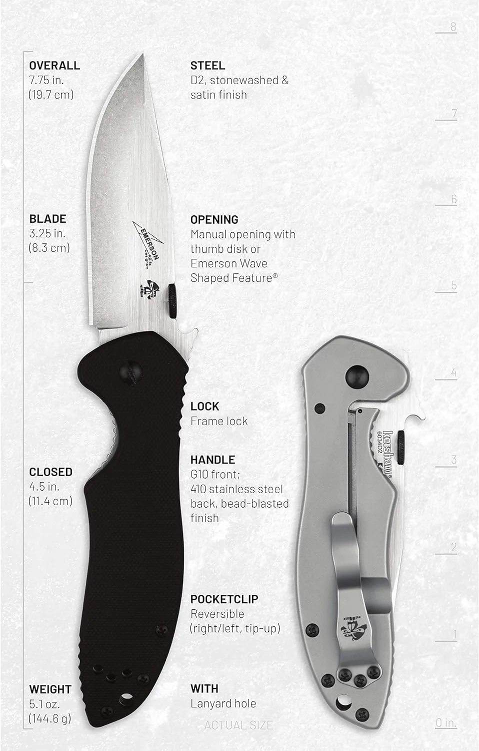 Kershaw Emerson CQC-K Pocket Knives, Manual Opening Folding Knife with Wave Shaped Feature, Multiple Styles