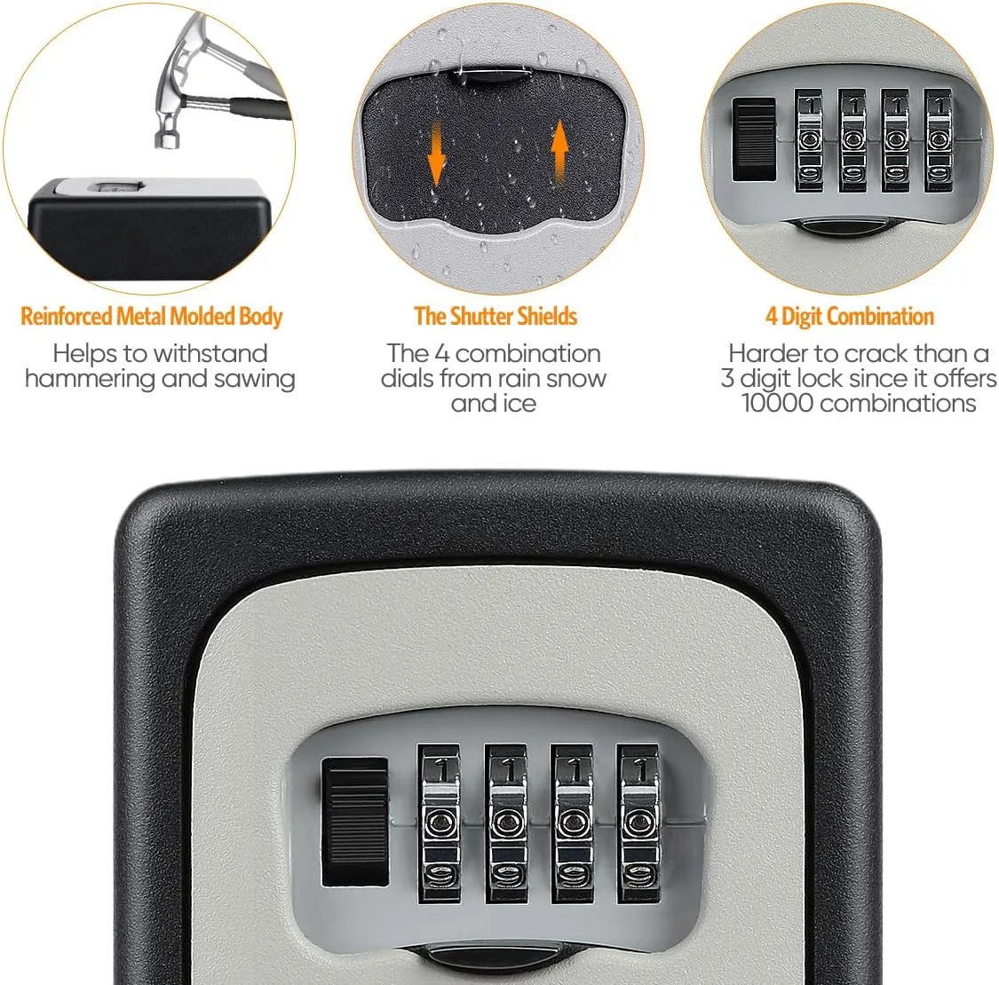Key Lock Box Wall Mounted, Fayleeko 4 Digit Combination Lockbox for Outside, House Keys - 5 Keys Capacity, Key Safe Security Storage Lock Box for Indoor, Outdoor, Garage, Garden, Store (Grey, 4Pack)