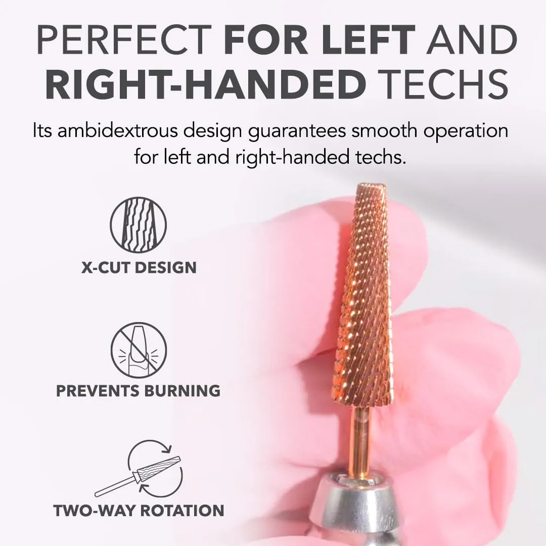 Kiara Sky XL 5-in-1 Fine Nail Drill Bit | 3/32"" Carbide Extra Long Multi-use Bit | 2-way Rotate Left and Right Handed - Rose Gold