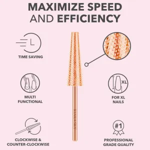 Kiara Sky XL 5-in-1 Fine Nail Drill Bit | 3/32"" Carbide Extra Long Multi-use Bit | 2-way Rotate Left and Right Handed - Rose Gold