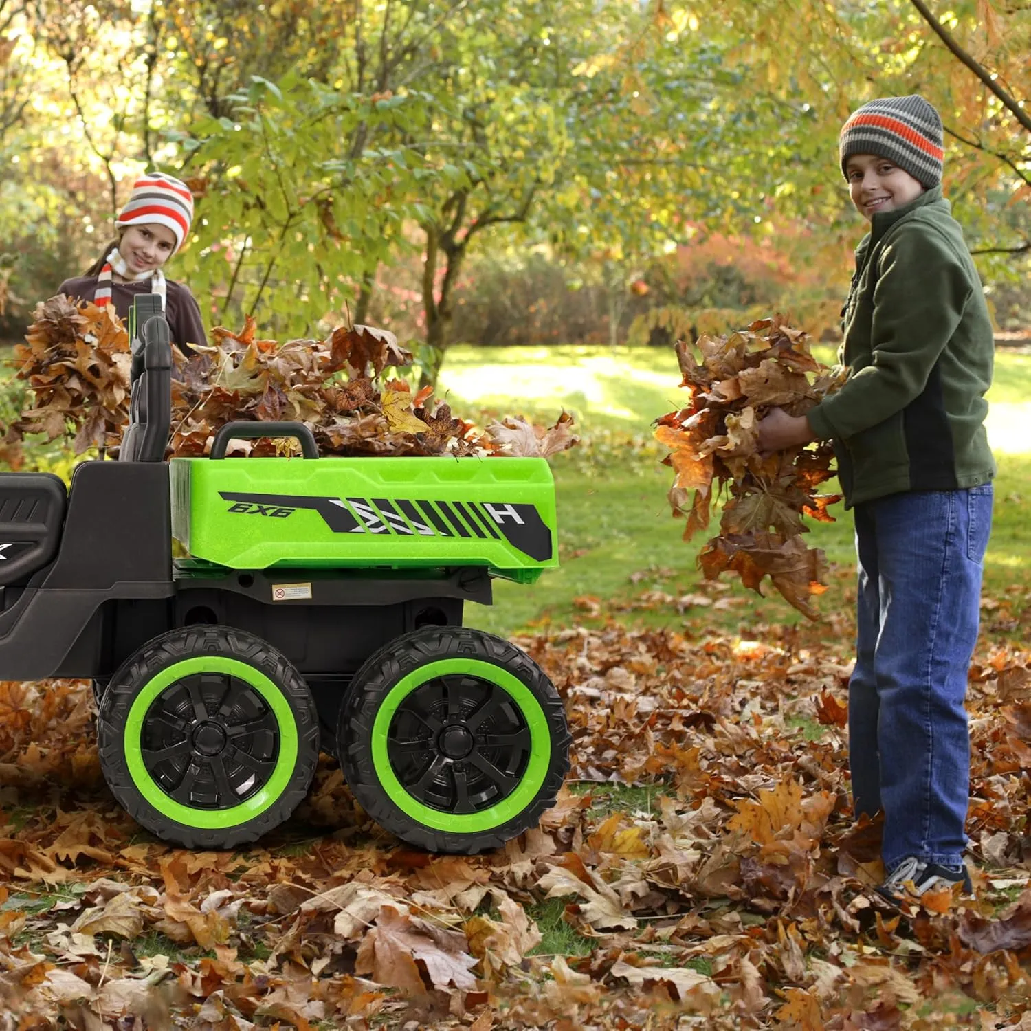 Kids Electrick Dump Truck,24V Ride on UTV up to 7mph,6 Wheels Ride on Vehicles with Dump Bed,2.4G Remote Control and Bluetooth&Music Player,2 Seater Eletric Truck with Shovel (Green)