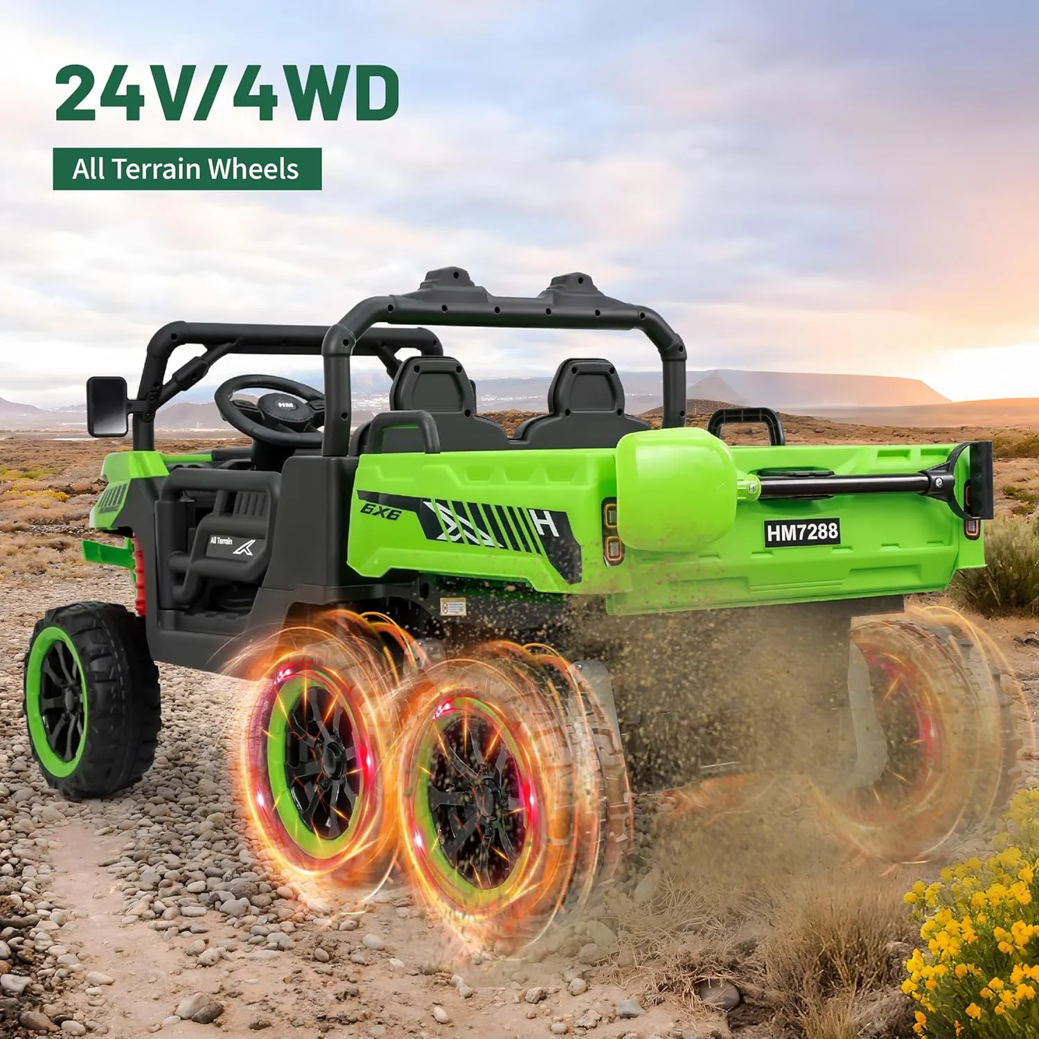 Kids Electrick Dump Truck,24V Ride on UTV up to 7mph,6 Wheels Ride on Vehicles with Dump Bed,2.4G Remote Control and Bluetooth&Music Player,2 Seater Eletric Truck with Shovel (Green)