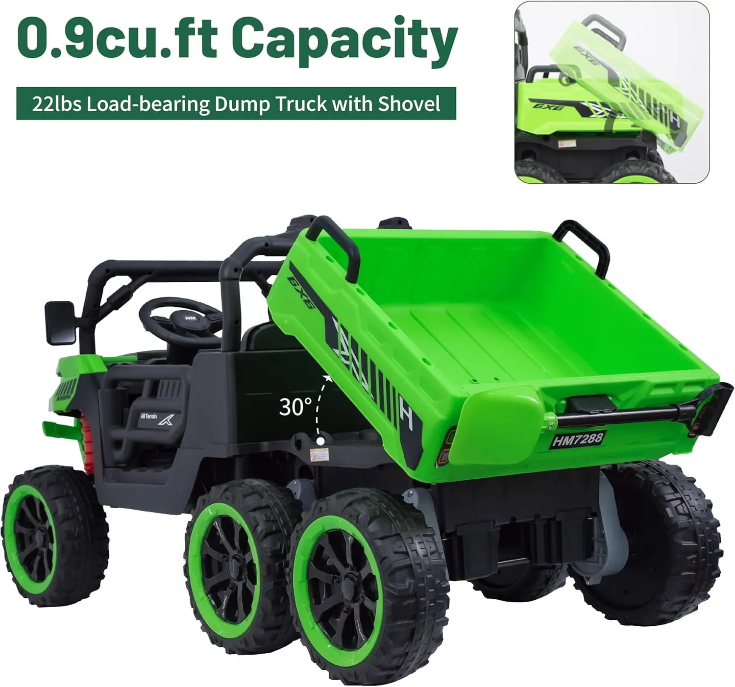 Kids Electrick Dump Truck,24V Ride on UTV up to 7mph,6 Wheels Ride on Vehicles with Dump Bed,2.4G Remote Control and Bluetooth&Music Player,2 Seater Eletric Truck with Shovel (Green)