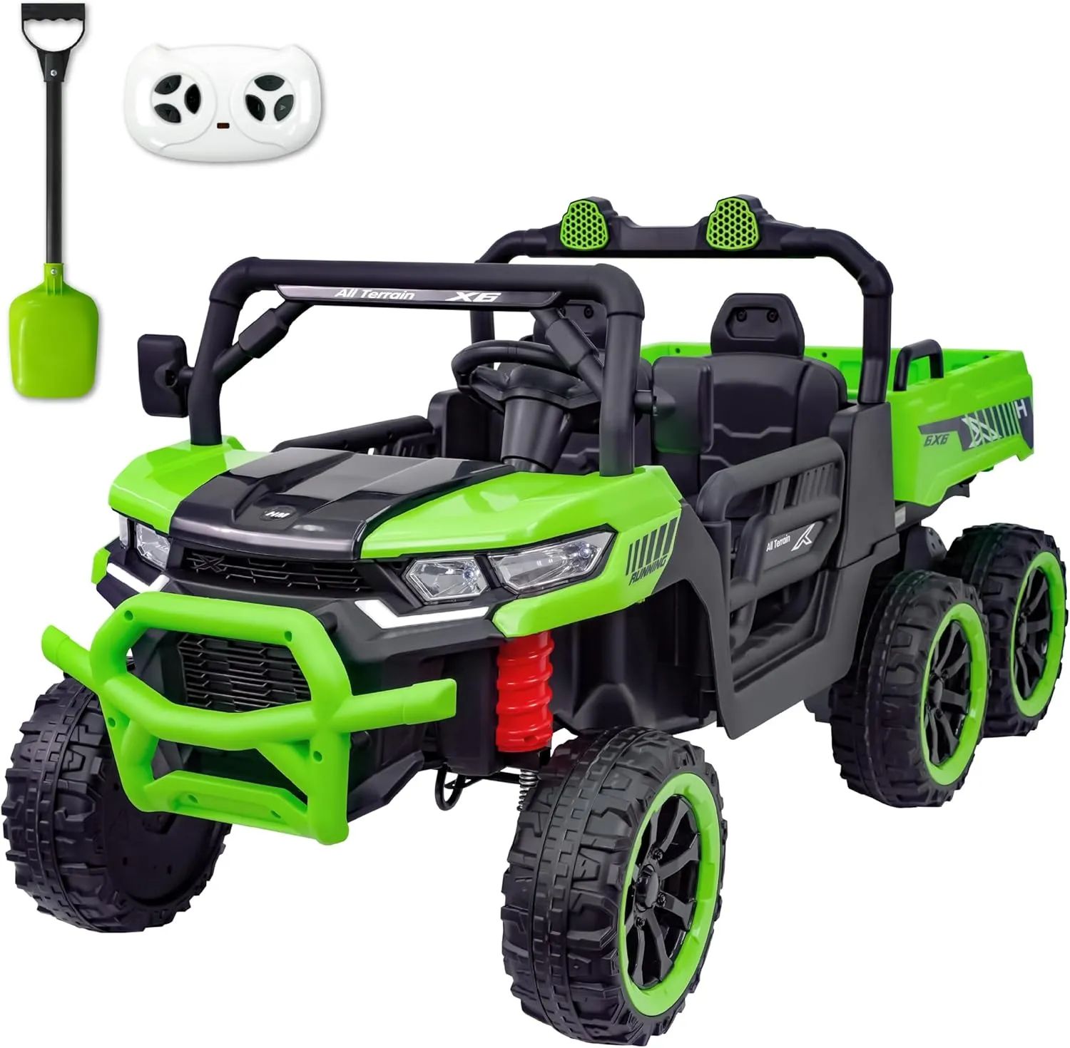 Kids Electrick Dump Truck,24V Ride on UTV up to 7mph,6 Wheels Ride on Vehicles with Dump Bed,2.4G Remote Control and Bluetooth&Music Player,2 Seater Eletric Truck with Shovel (Green)