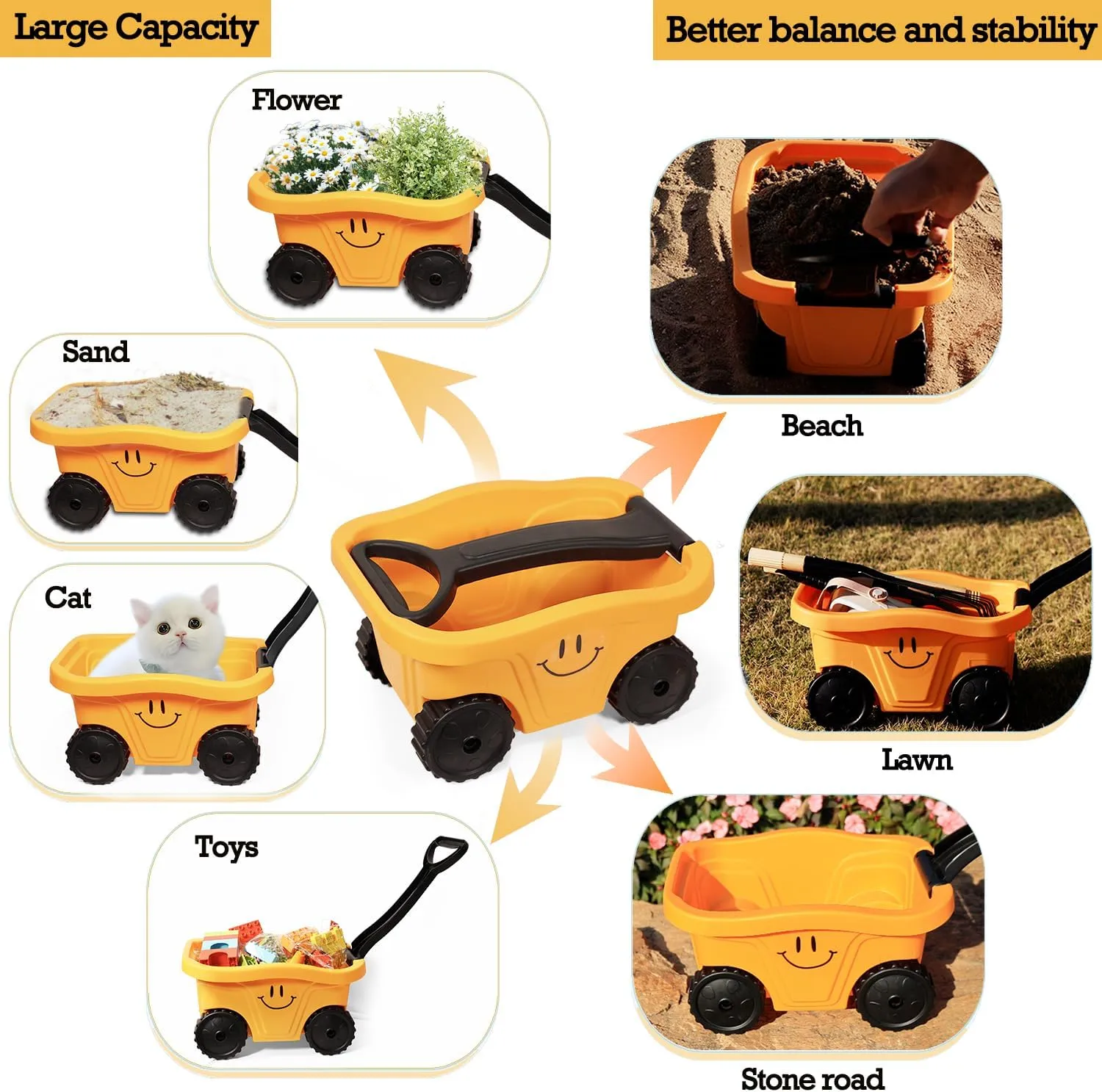 Kids Gardening Tools Set, 8 Pieces, Wagon with Beach and Garden Tools, Shovel, Rake, Outdoor Toys for Kids 3-4 Years Old