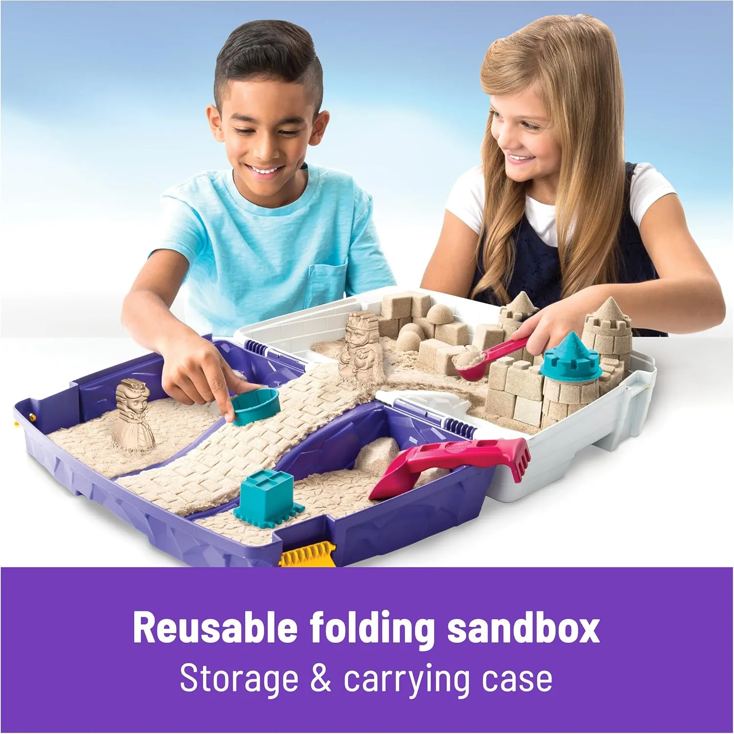 Kinetic Sand, Folding Sand Box with 2lbs Play Sand, 7 Molds & Tools, Sensory Toys for Kids Ages 3 and Up