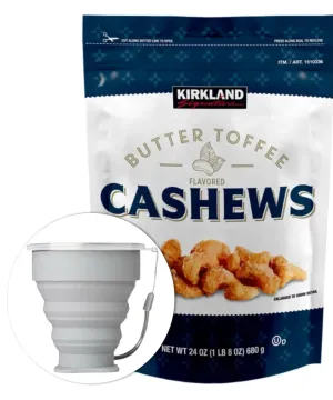 Kirkland Butter Toffee Flavored Cashews, 24 Oz. Item 1510336 Bundle with MORALZA Silicone Collapsible Cup 200ml - 2 Items