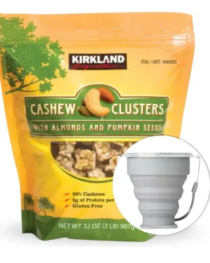 Kirkland Signature Cashew Clusters, 2 lbs Item 440493 Bundle with MORALZA Silicone Collapsible Cup 200ml - 2 Items