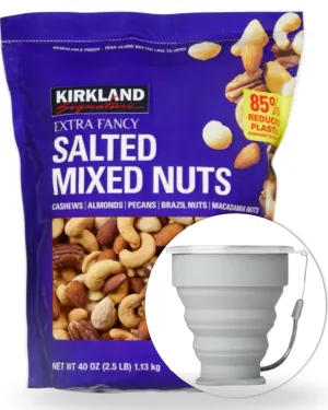 Kirkland Signature Extra Fancy Mixed Nuts Salted 40 Oz - 2.5 lbs Item 1645578 Bundle with MORALZA Silicone Collapsible Cup 200ml - 2 Items