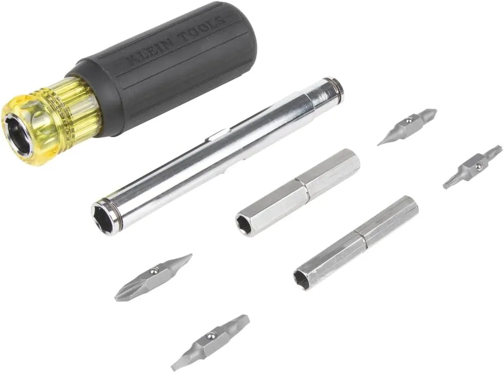 Klein Tools 32500MAG Magnetic Multi-Bit Screwdriver / Nut Driver, 11-in-1 Multi Tool with 8 Bits, 3 Nut Driver Sizes, Cushion Grip Handle