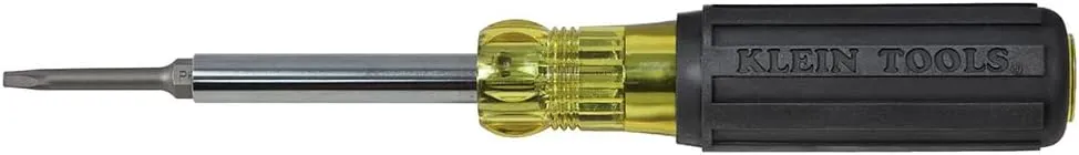 Klein Tools 32560 Multi-Bit Screwdriver / Nut Driver, Extended Reach 6-in-1 Tool with Phillips, Slotted and Square Bits and Nut Drivers