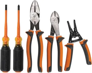 Klein Tools 94130 1000V Insulated Screwdriver Tool Set with #2 Phillips and 1/4-Inch Cabinet Slim Tips, 2 Insulated Pliers and Wire Stripper