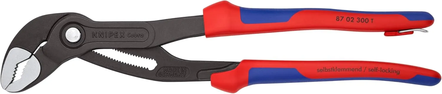 KNIPEX - 87 02 300 T BKA Tools - Cobra Water Pump Pliers, Multi-Component, Tethered Attachment (8702300TBKA)