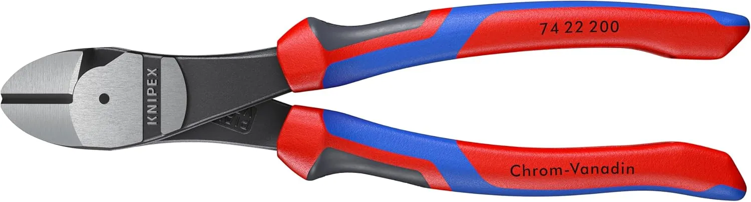 KNIPEX Tools - High Leverage Angled Diagonal Cutters, 12 Degree Angled, Multi-Component (7422200SBA), 8 inches