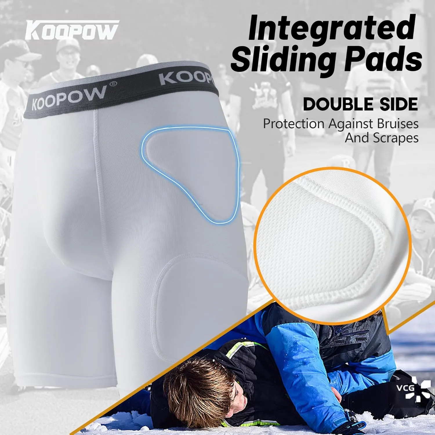 KOOPOW Youth Boys Padded Sliding Shorts Slider Pad with Soft Protective Athletic Cup for Baseball, Football, Lacrosse