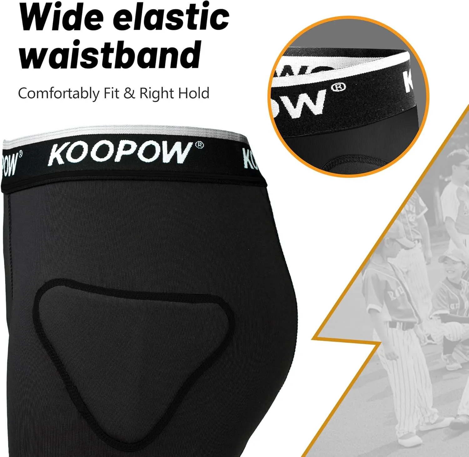 KOOPOW Youth Boys Padded Sliding Shorts Slider Pad with Soft Protective Athletic Cup for Baseball, Football, Lacrosse