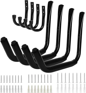 KURUI Heavy Duty Kayak Storage Rack, 100 LB (15") Wall Mount Hooks for Hanging Indoor/Outdoor, 8 Pack Large Garage Hooks for Ladder Kayaks Surfboards, Black Garage Organization Hangers